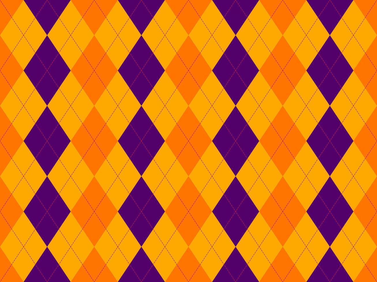Vibrant argyle pattern in Halloween colors. Perfect for festive backgrounds, textiles, or wrapping paper. This bold, geometric design offers a playful yet sophisticated aesthetic. vector