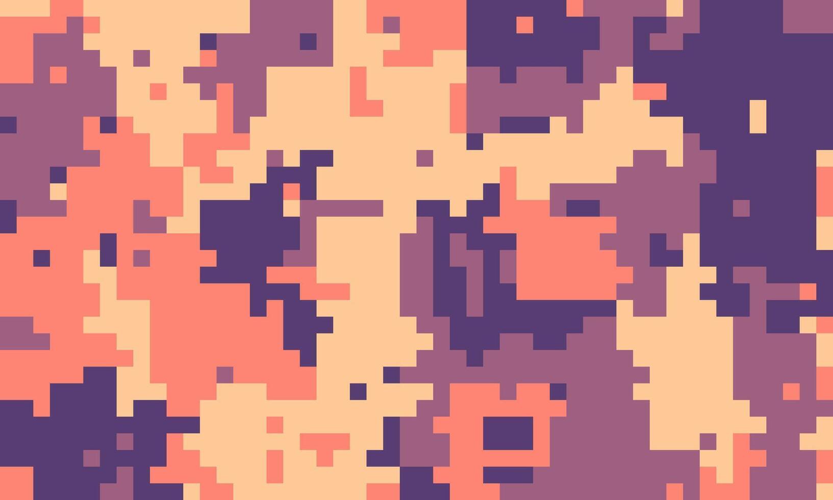 Abstract pixelated camouflage pattern in muted peach, coral, and purple hues. Ideal for backgrounds, textiles, and digital design projects evokes a sense of concealment and modern style. vector