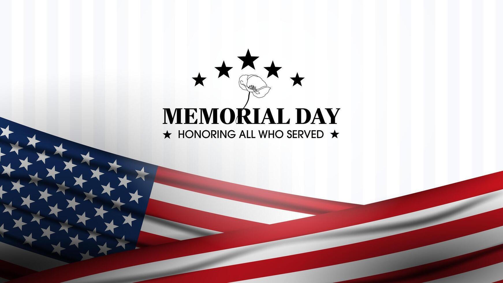 Memorial Day Design with American Flag and Poppy Flowers Line Art vector