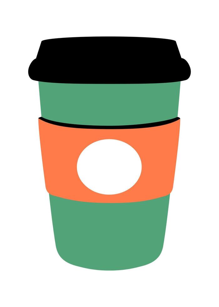 Coffee cup to go, cardboard cup with black lid, flat icon. vector