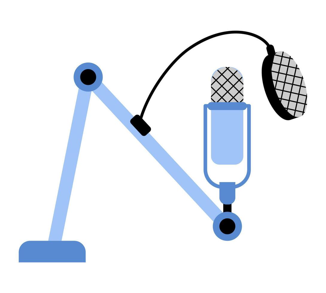 Microphone flat illustration. Equipment for audio recording, podcast icon. vector