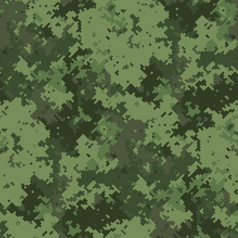 Abstract digital camouflage pattern. Seamless texture in shades of green, perfect for military, hunting, or gaming design projects. vector