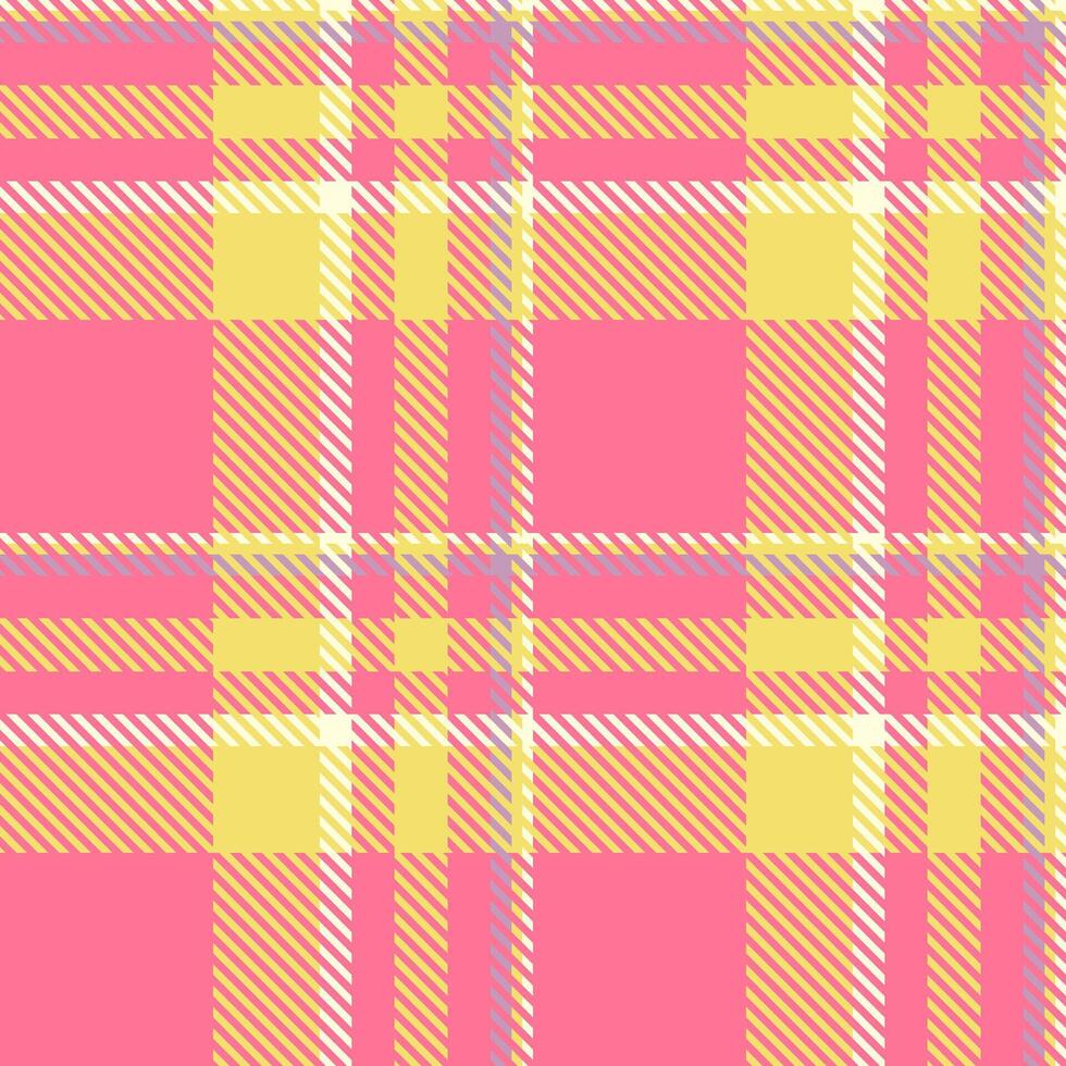 Vibrant pink and yellow plaid pattern. Perfect for textiles, fashion, packaging, and website backgrounds. This cheerful, seamless design evokes feelings of joy and spring. vector