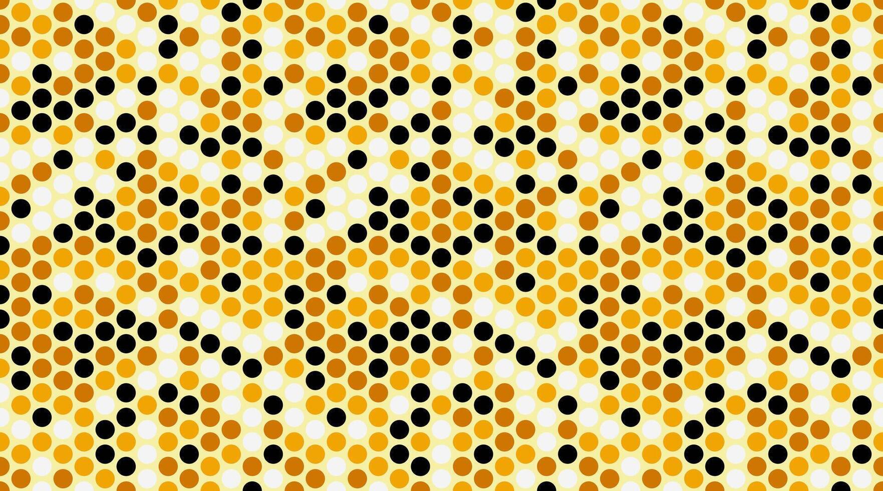 Abstract geometric pattern featuring gold, black, and white circles arranged in a dynamic diagonal design. vector