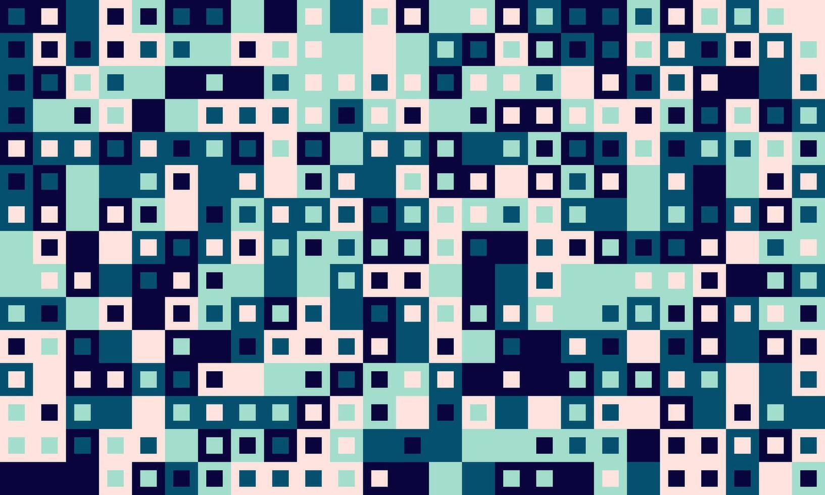 Abstract geometric pattern of teal, navy, and blush squares. Modern, pixelated design ideal for tech backgrounds, website banners, or textile prints. vector
