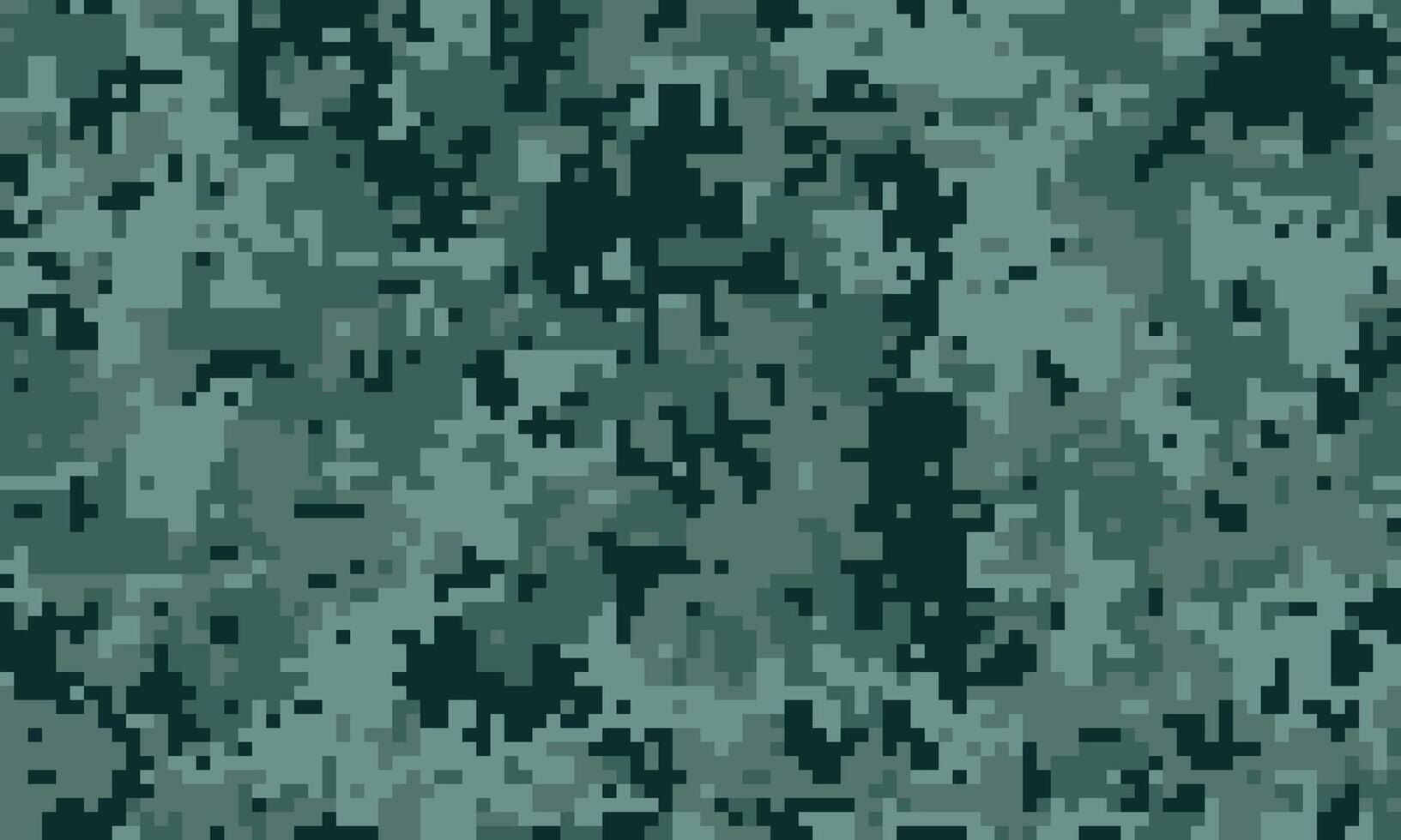 Abstract digital camouflage pattern. Seamless pixelated texture in muted greens and blacks. Ideal for backgrounds, military themes, or tech designs. vector
