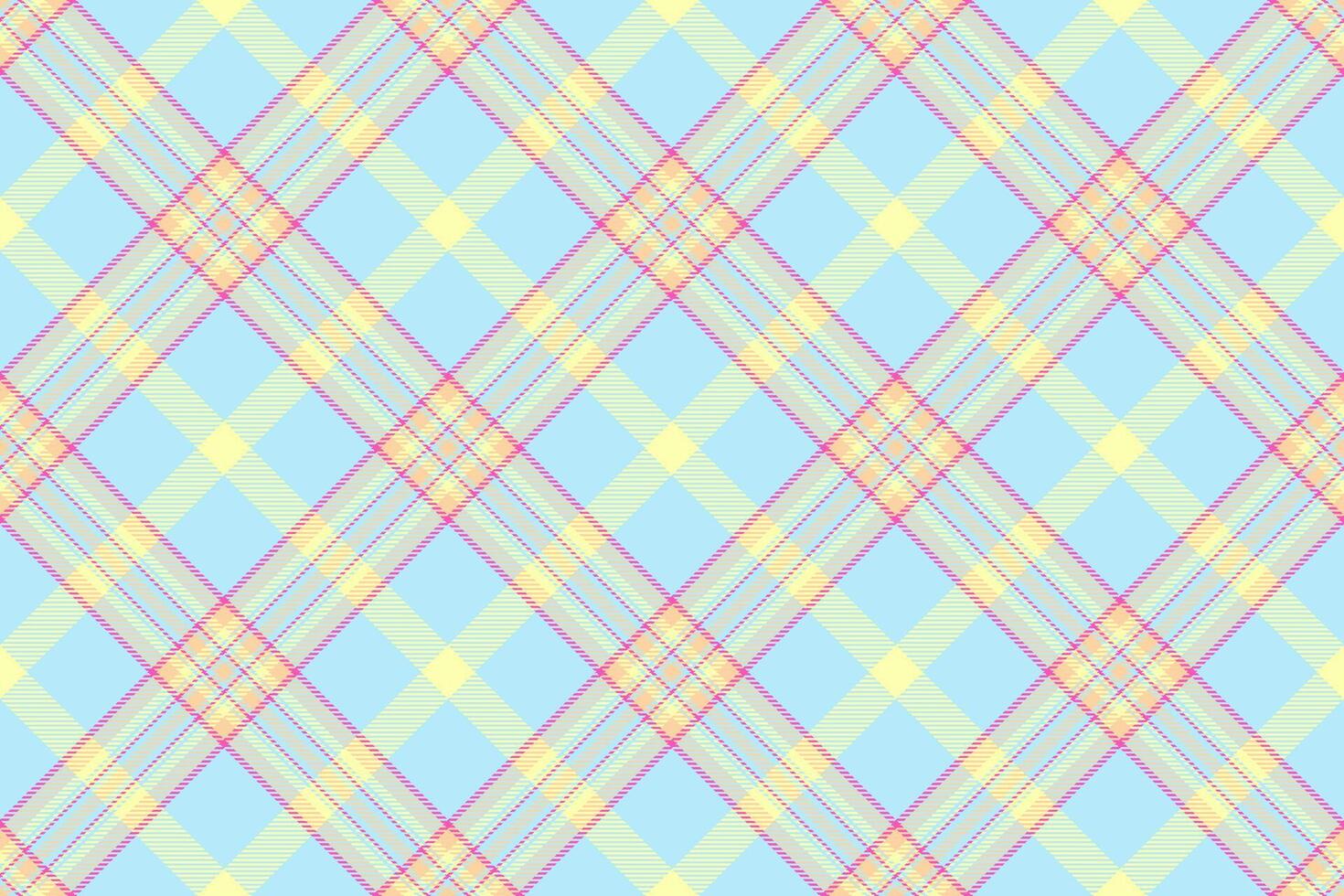 Pastel plaid pattern, seamless light blue, yellow and pink crisscross design. Perfect for textile prints, backgrounds, or website design. Evokes feelings of spring, joy, and tranquility. vector
