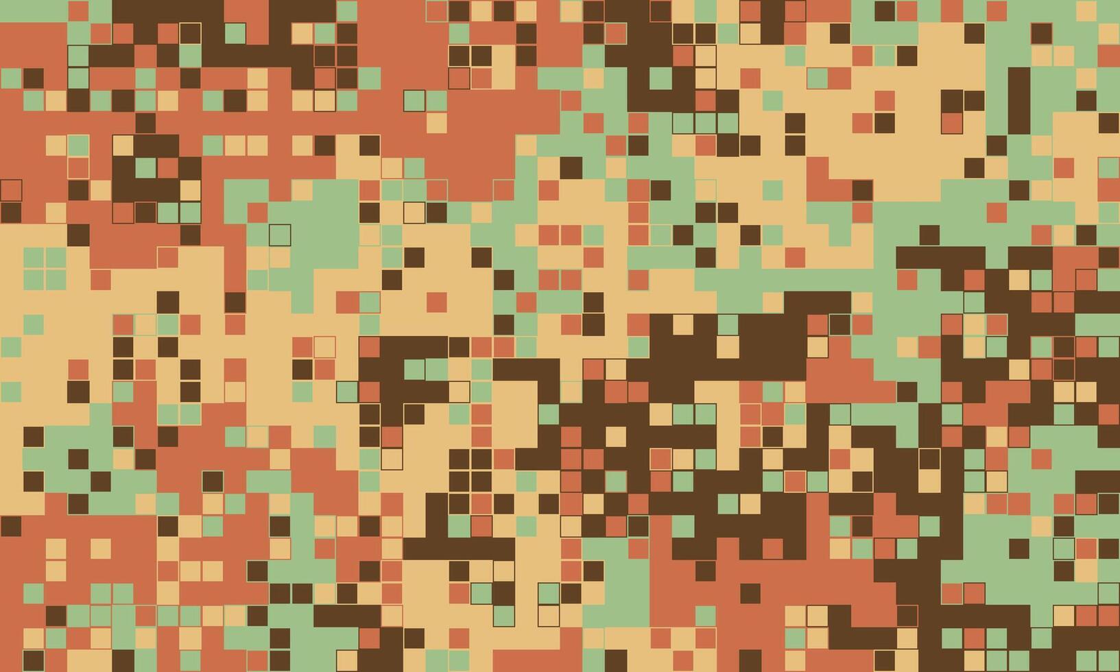 Abstract pixel art background. Retrostyled digital camouflage pattern in earthy tones. Ideal for website design, textiles, or modern art projects. Suggests technology, data, or a vintage aesthetic. vector