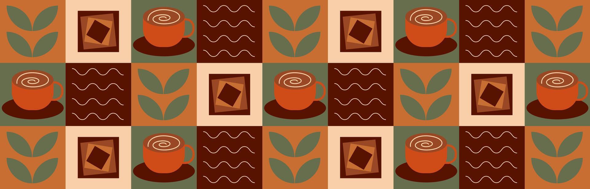 Coffee and tea geometric pattern in Bauhaus style. vector
