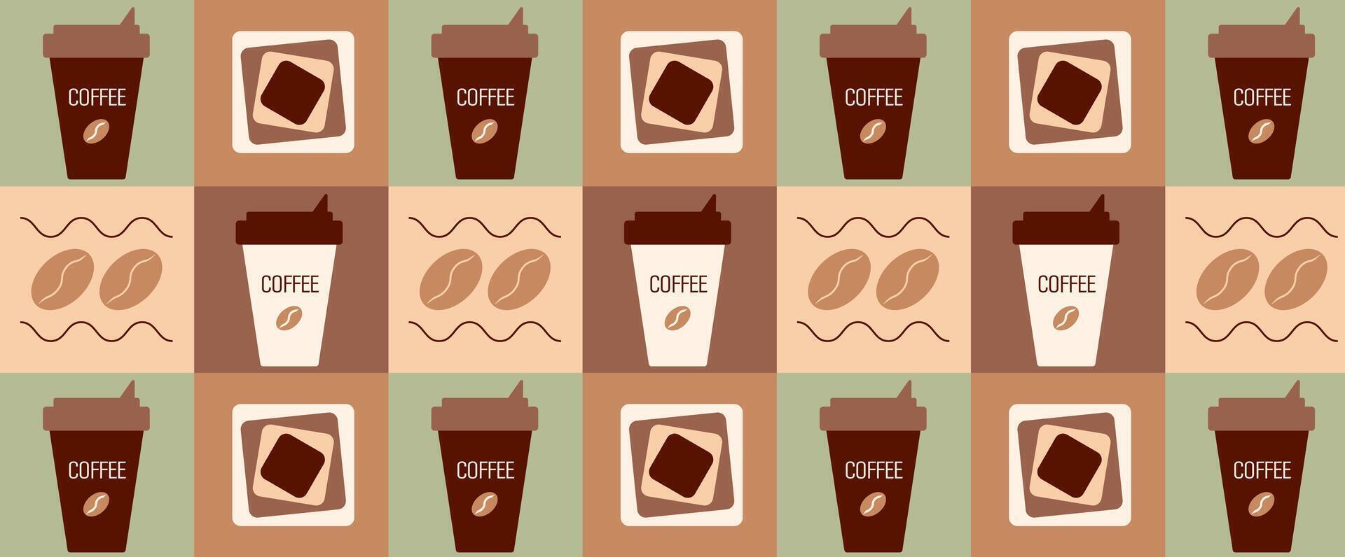 Coffee and tea geometric pattern in Bauhaus style. Abstract print background. vector