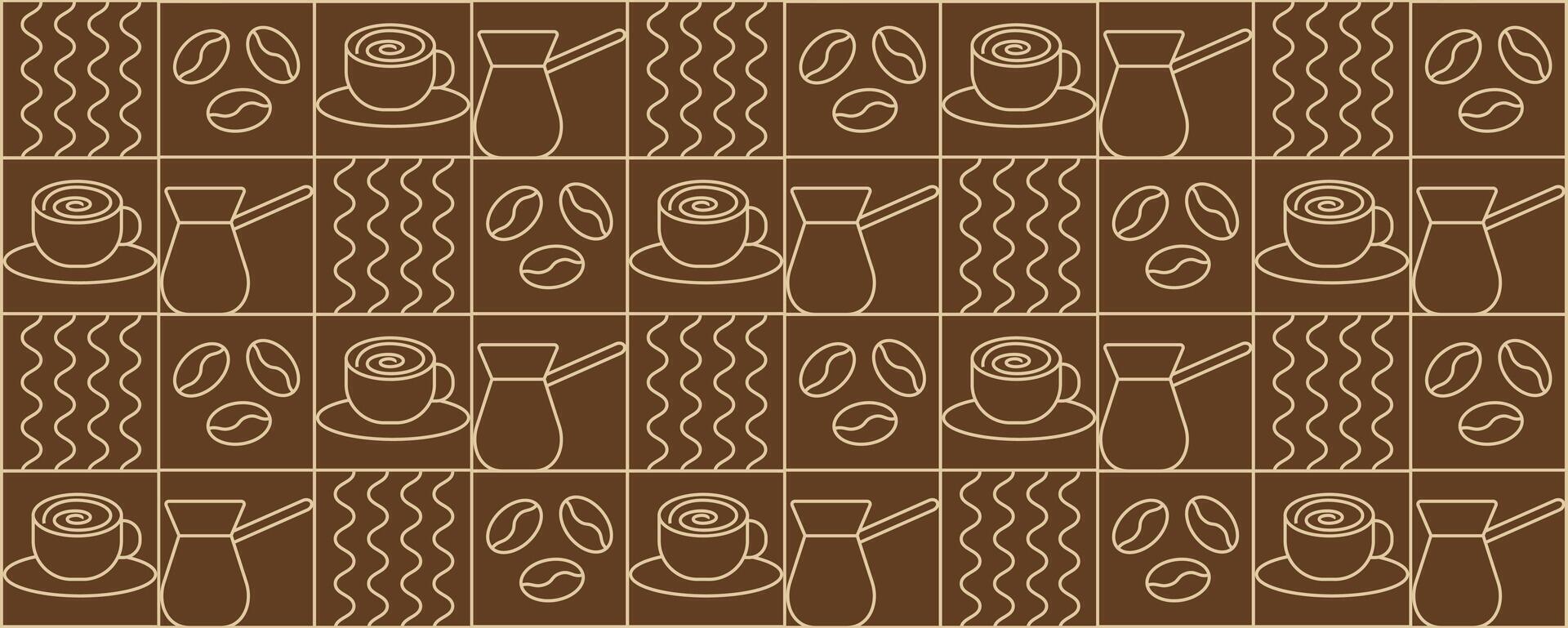 Coffee and tea geometric pattern in minimalist style. Abstract print background with simple shapes for coffee shop, food packaging, cafe wall, menu. vector