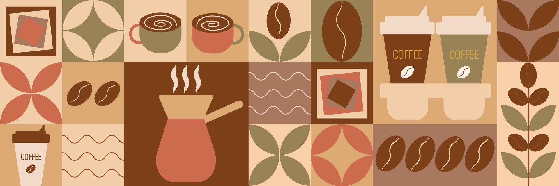 Pattern with coffee . Geometric illustration with flat colors. vector