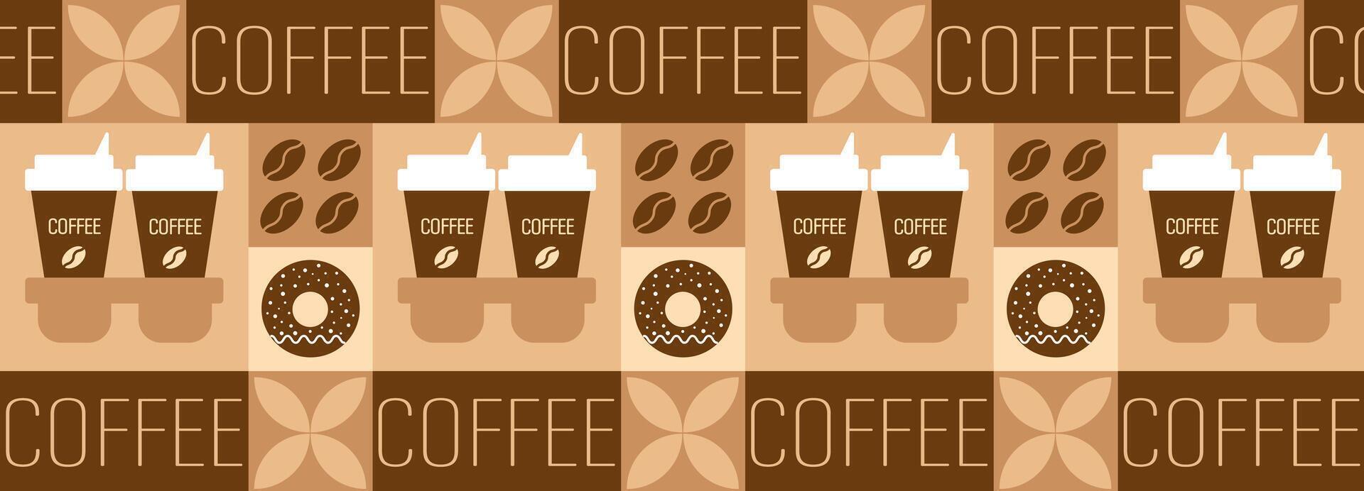 Coffee and tea geometric pattern in Bauhaus style. Abstract print background with simple shapes for coffee shop. vector