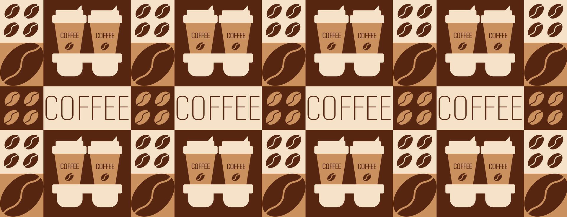 Coffee and tea geometric pattern in Bauhaus style. Abstract print background with simple shapes. vector