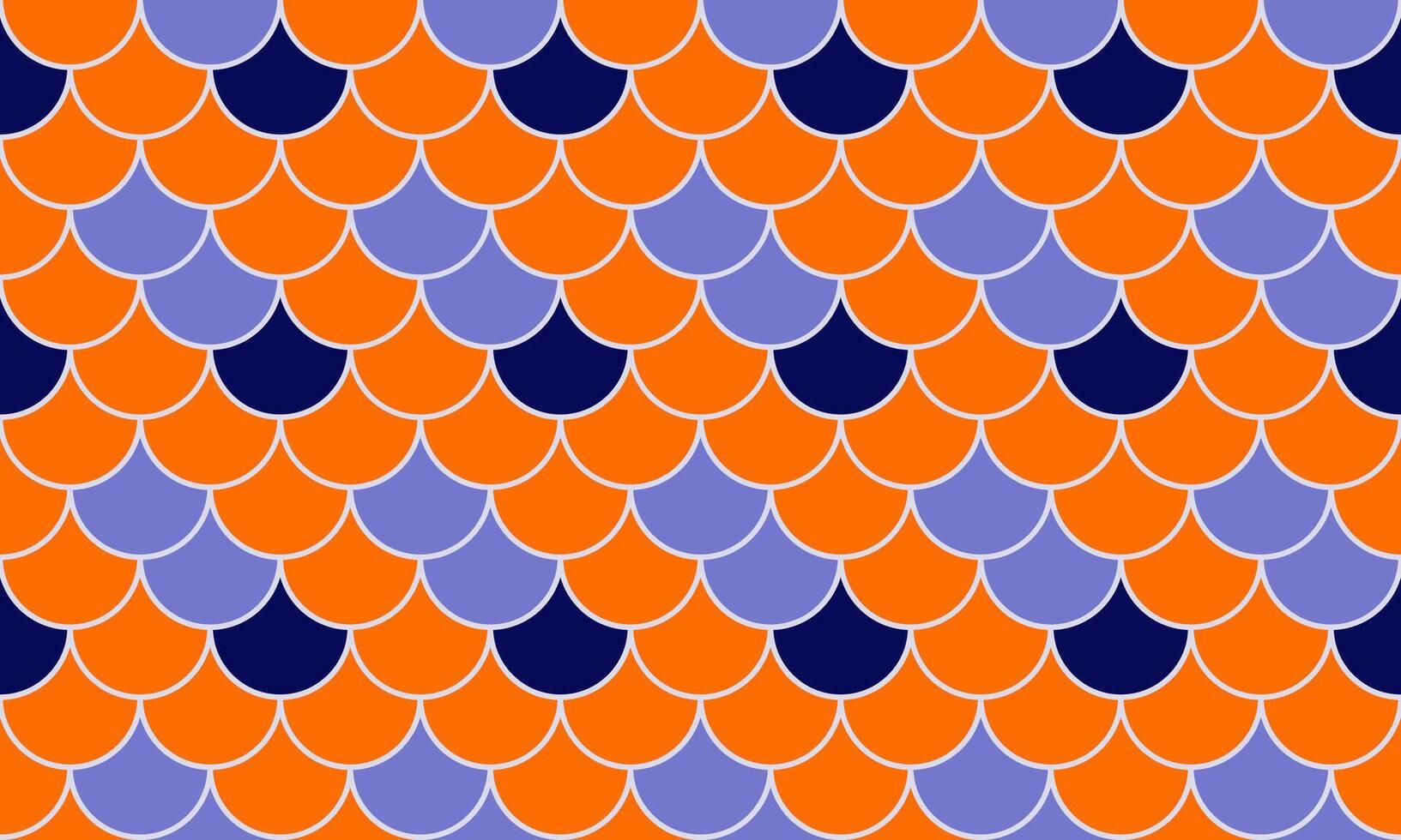 Vibrant geometric fish scale pattern in orange, purple, and navy. Perfect for textile designs, website backgrounds, or any project needing a bold, playful, and eyecatching design. vector