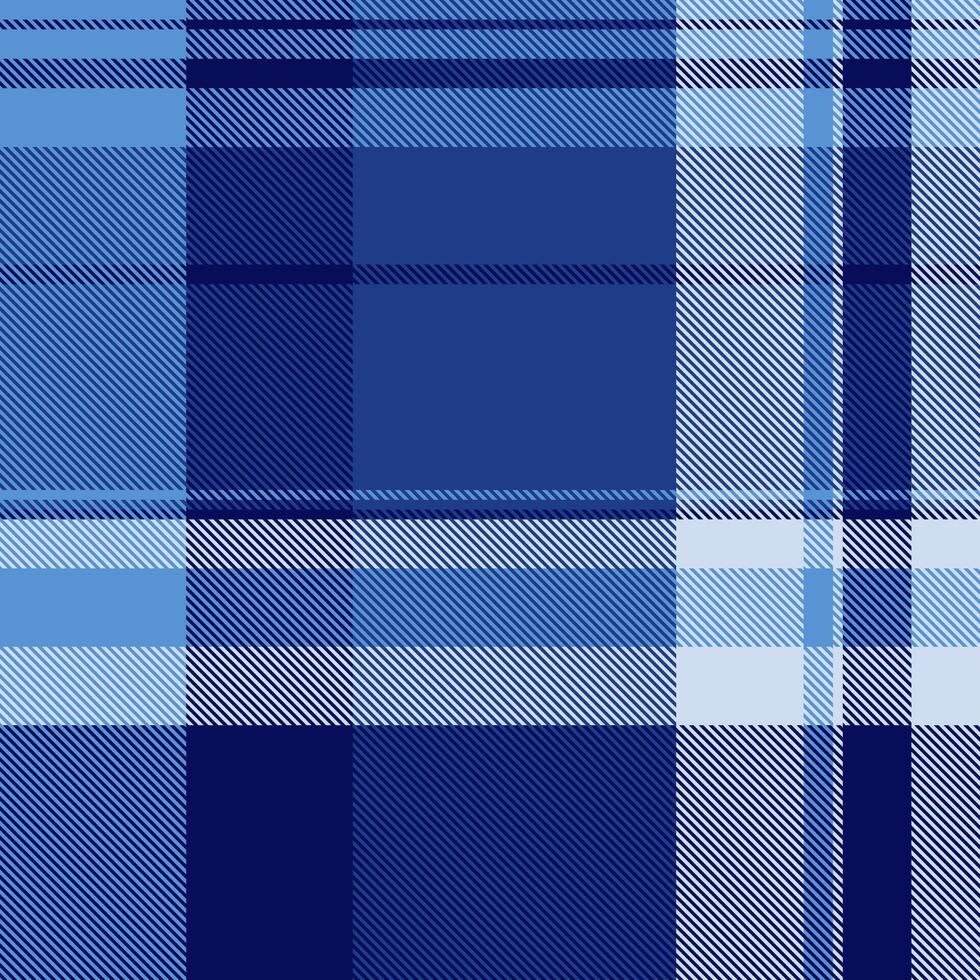 Messy fabric texture check, tissue plaid textile seamless. Asymmetric tartan pattern background in blue and light colors. vector
