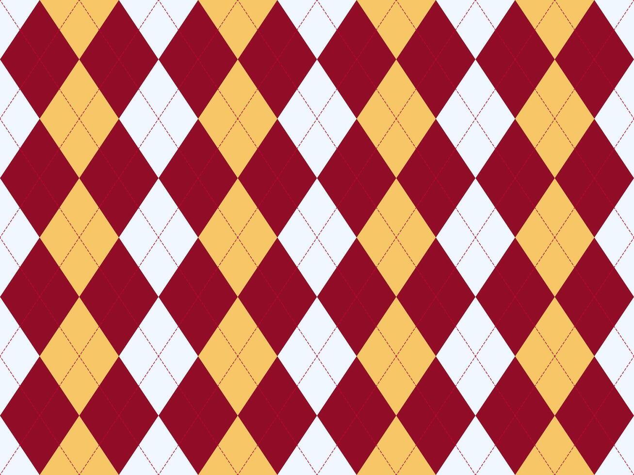 Vibrant argyle pattern in red, gold, and white. Perfect for backgrounds, textiles, or fashion designs. This geometric design evokes a sense of classic style and sophistication. vector