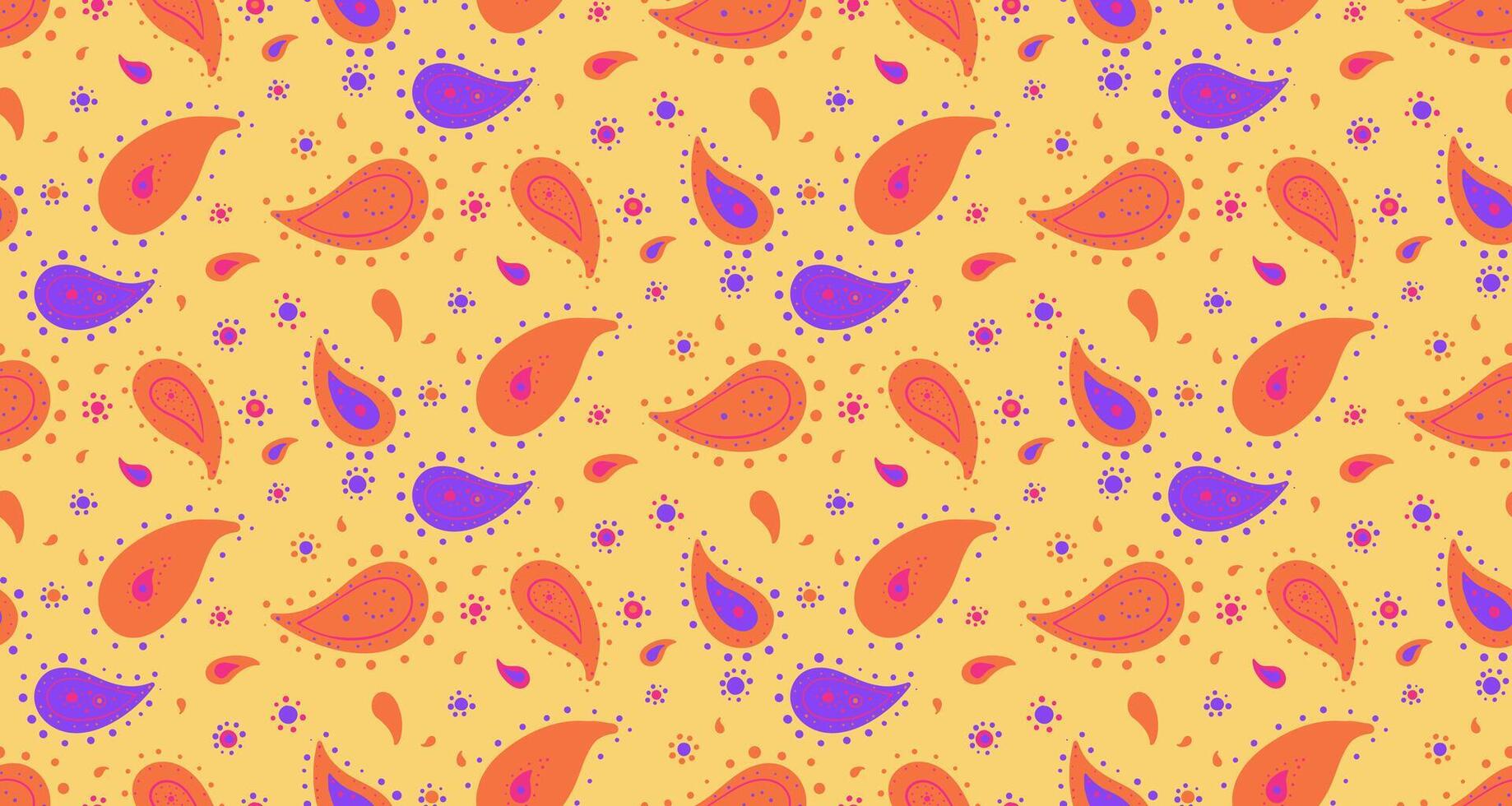 A pattern with orange and purple paisley vector