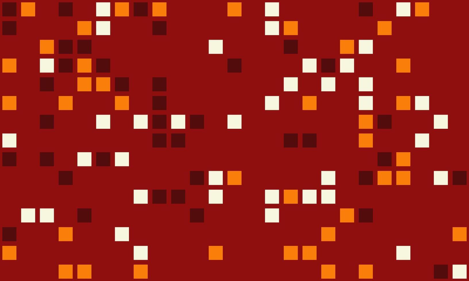 Abstract red background with scattered squares in white, orange, and dark brown. Ideal for website banners, presentations, or techthemed designs. vector