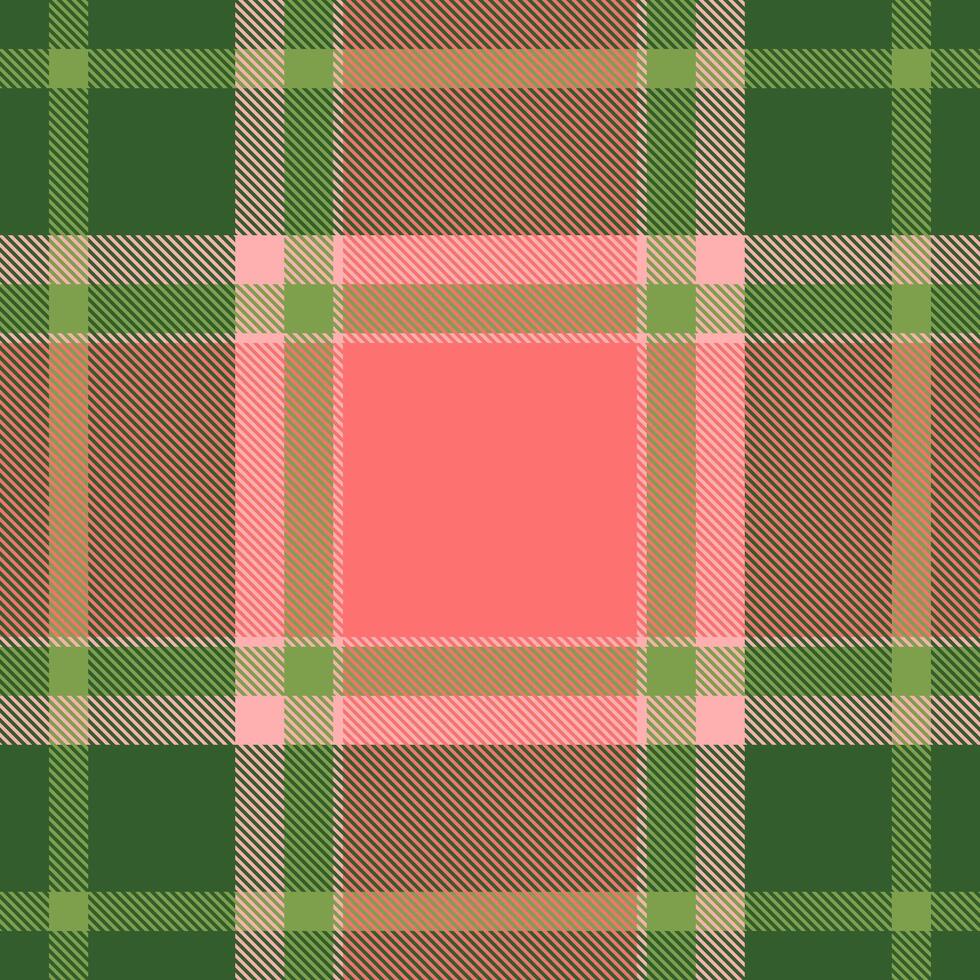 Art seamless textile texture, herringbone tartan check. Reel plaid fabric background pattern in green and red colors. vector