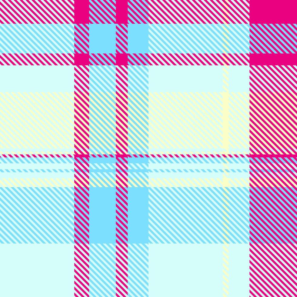Vibrant pastel plaid pattern in light blue, pale yellow, and fuchsia pink. Perfect for textile design, fashion, websites, or any project needing a cheerful, modern texture. vector