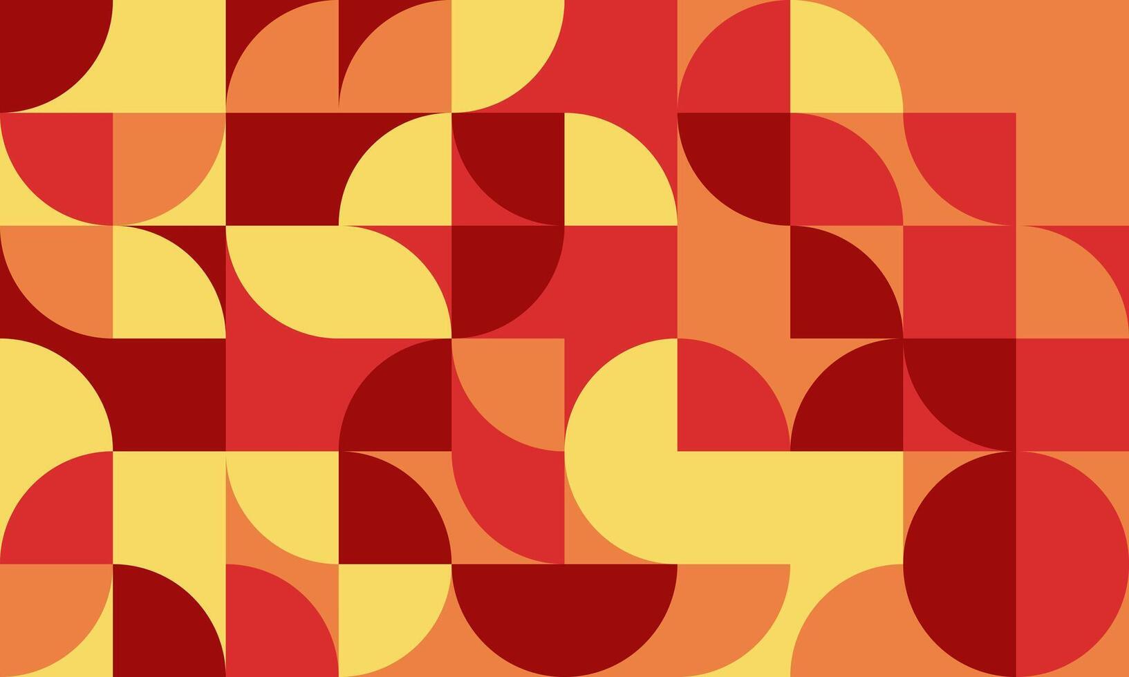 Vibrant geometric abstract background featuring a dynamic interplay of red and yellow semicircles and squares. Perfect for modern design projects, websites, presentations, and social media. vector