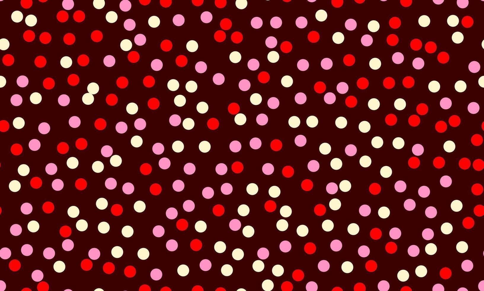 Vibrant red, pink cream polka dots on a dark background. Perfect for festive designs, packaging, or playful backgrounds. This cheerful, seamless pattern evokes joy and celebration. vector