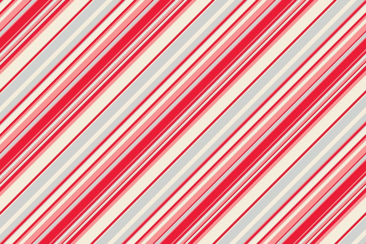 Vibrant diagonal stripes in red, pink, and gray create a cheerful, festive pattern. Perfect for backgrounds, textiles, or holiday designs, this seamless texture offers a classic yet modern aesthetic. vector