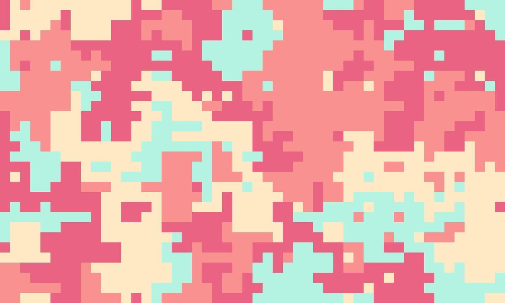 Abstract pixelated camouflage pattern in pastel pink, peach, and mint green. Ideal for digital backgrounds, textiles, or playful branding. vector