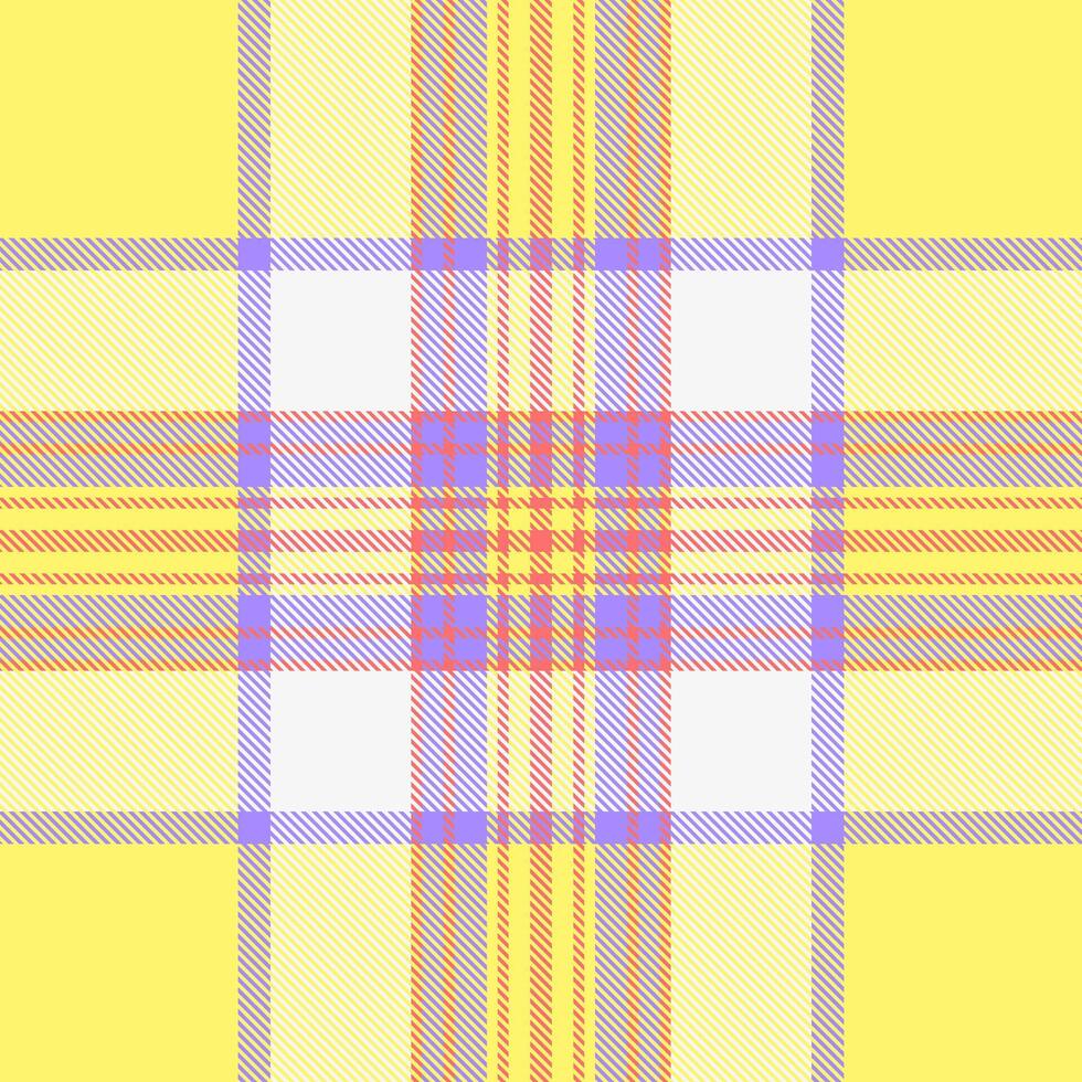 Vibrant pastel plaid pattern in yellow, white, lavender, and coral. Perfect for textile design, website backgrounds, or springsummer themed projects. vector
