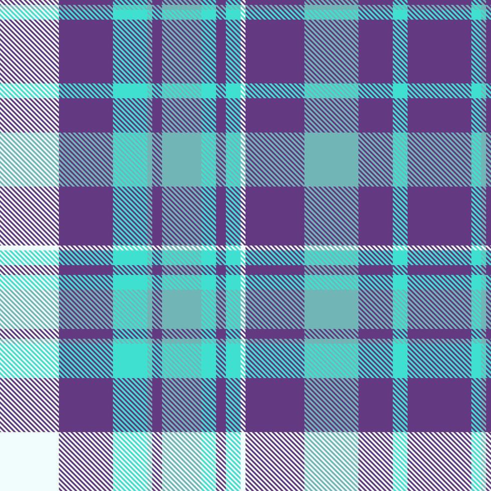 Vibrant teal and purple plaid pattern. Perfect for textile design, fashion, website backgrounds, or any project needing a stylish, textured backdrop. vector