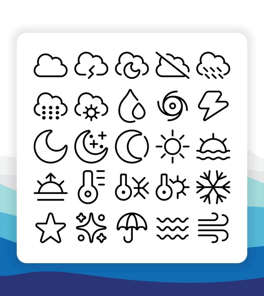 Outline Thin Line Weather Icon Collection Pack for UI or User Interface vector