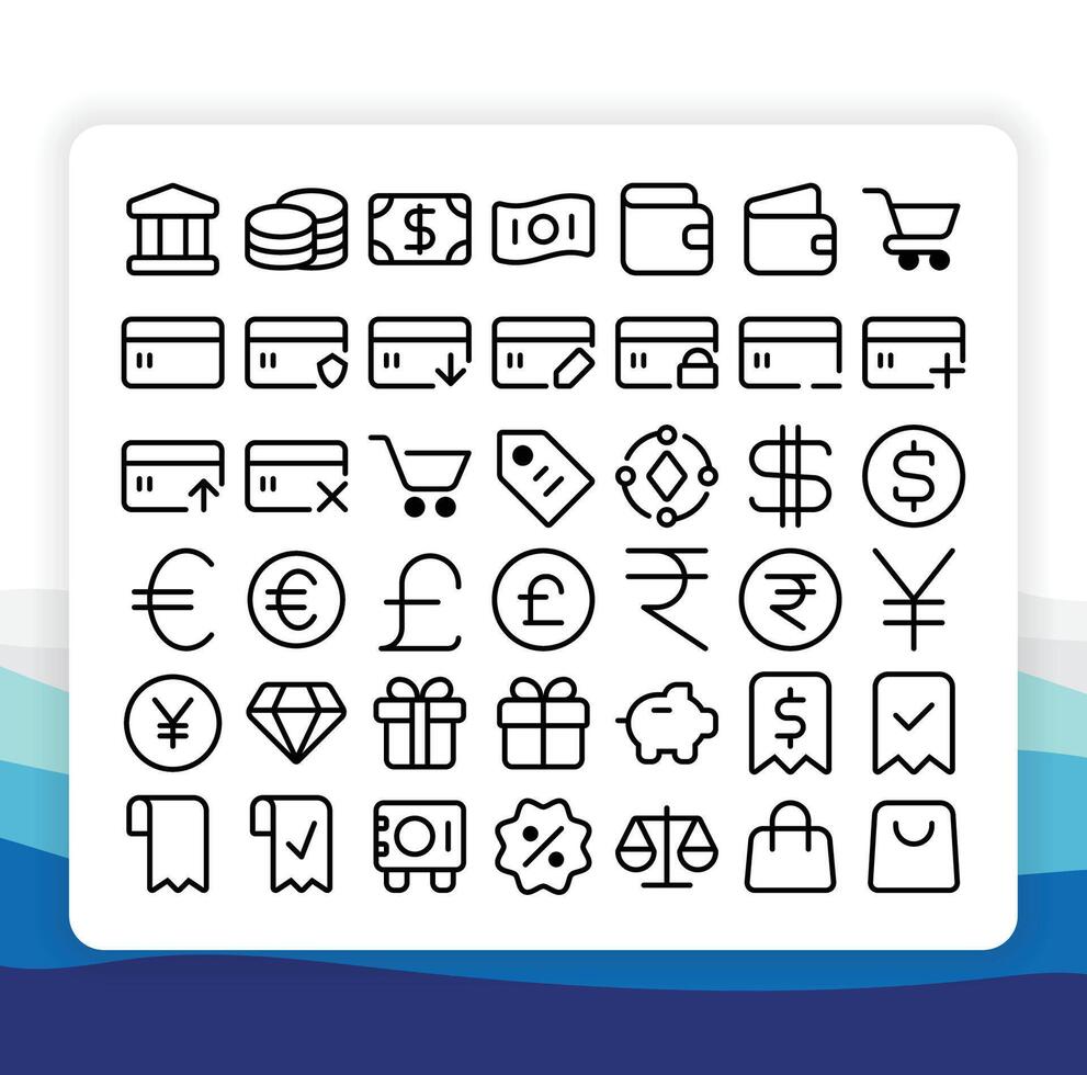 Outline Thin Line Finance and Commerce Icon Collection Pack for UI or User Interface vector