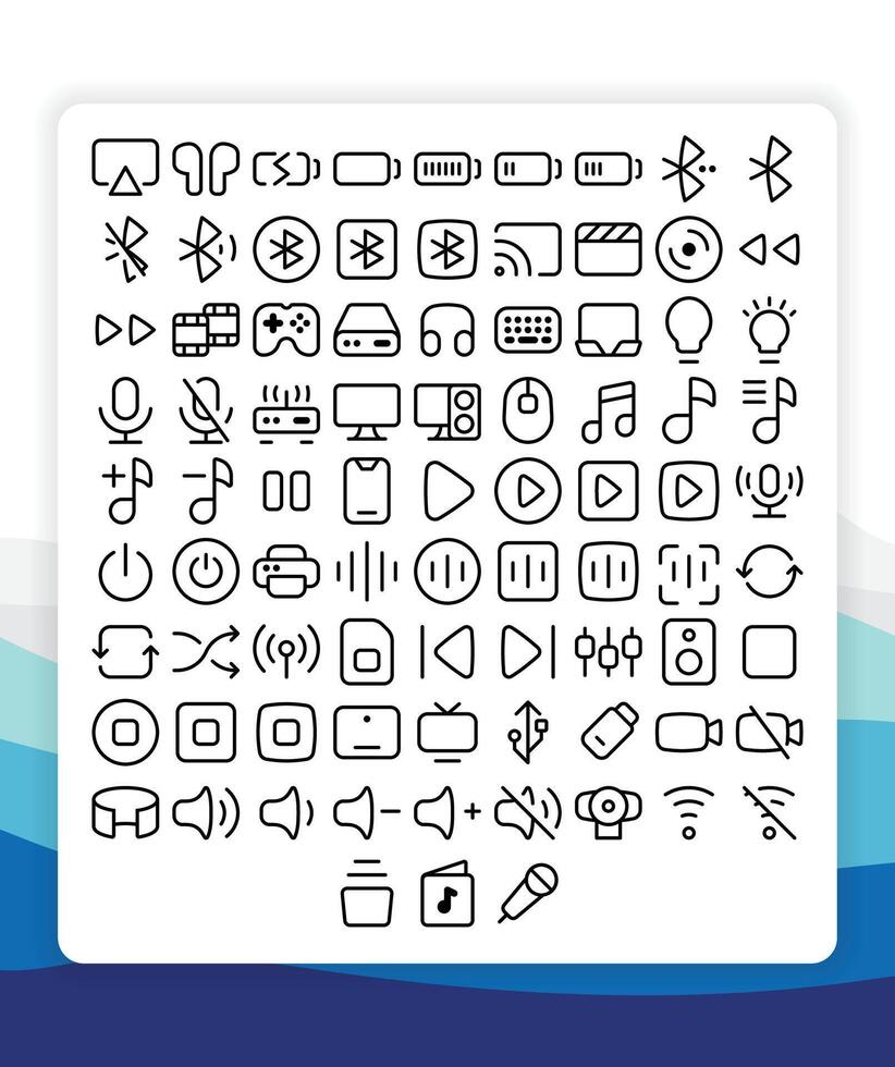 Outline Thin Line Media and Devices Icon Collection Pack for UI or User Interface vector