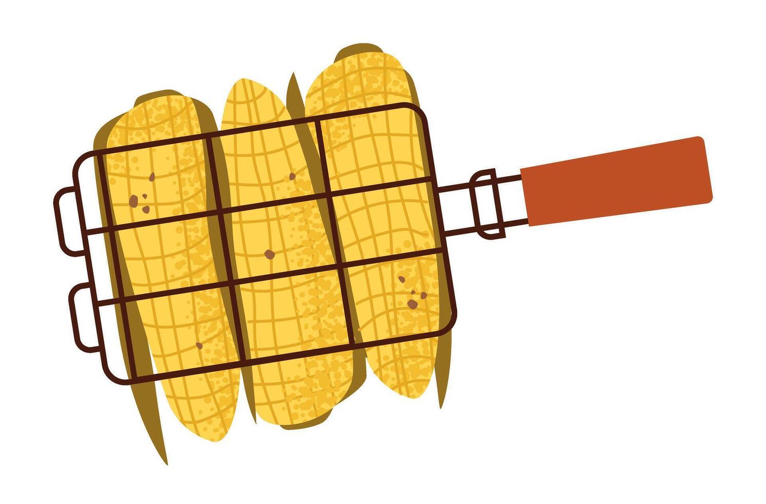 Corn and herbs on the grill. Tasty barbecue vegetables. Flat illustration. vector