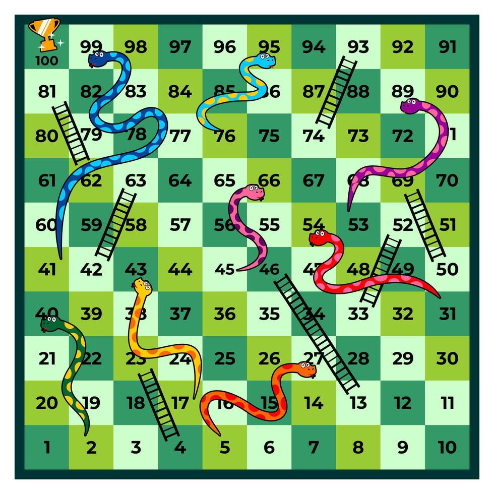 snakes and ladders game board template cartoon vector