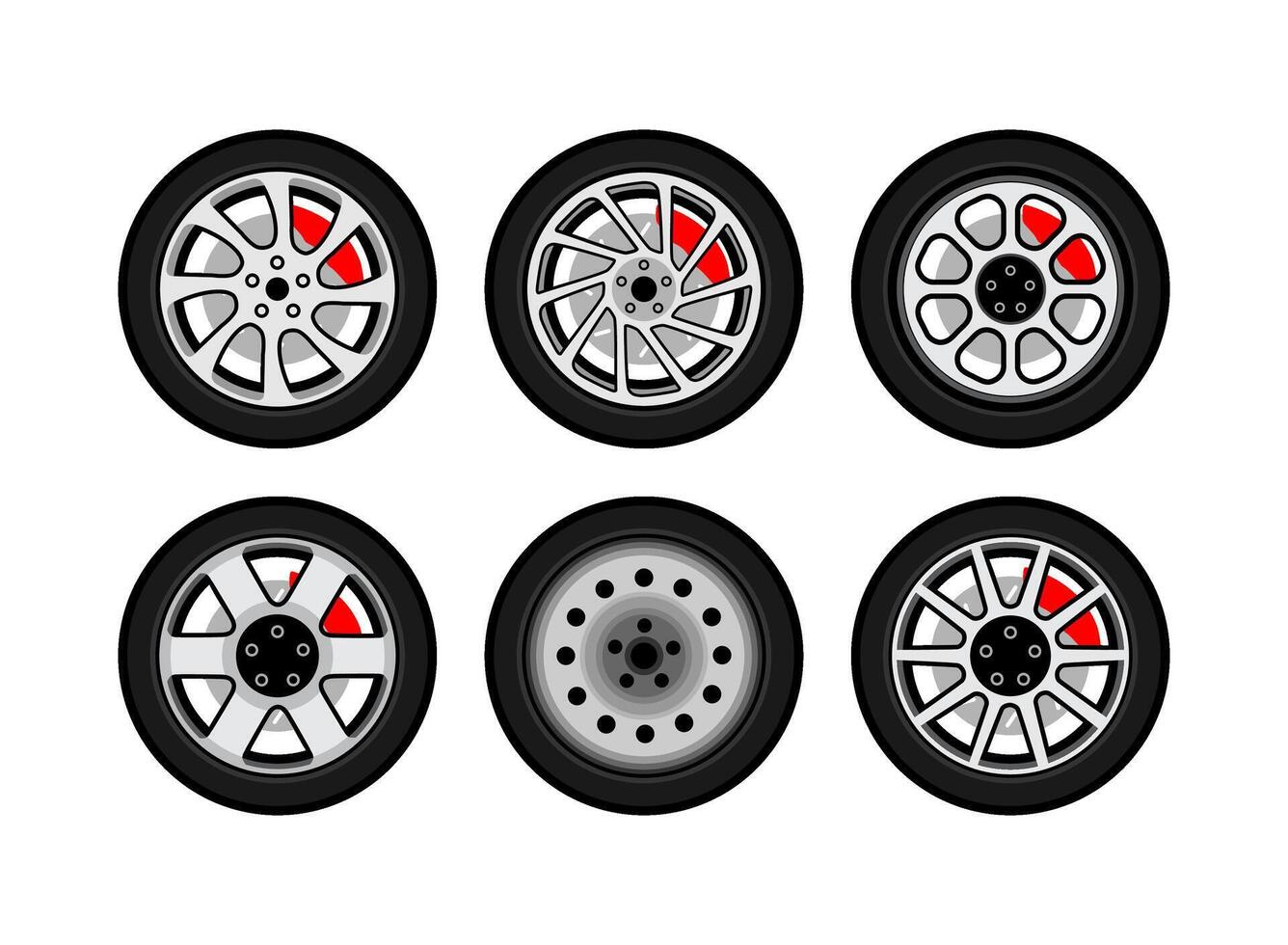set of car wheels with different designs vector