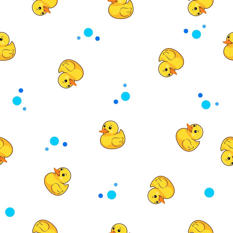 scattered rubber ducks and bubbles seamless pattern vector