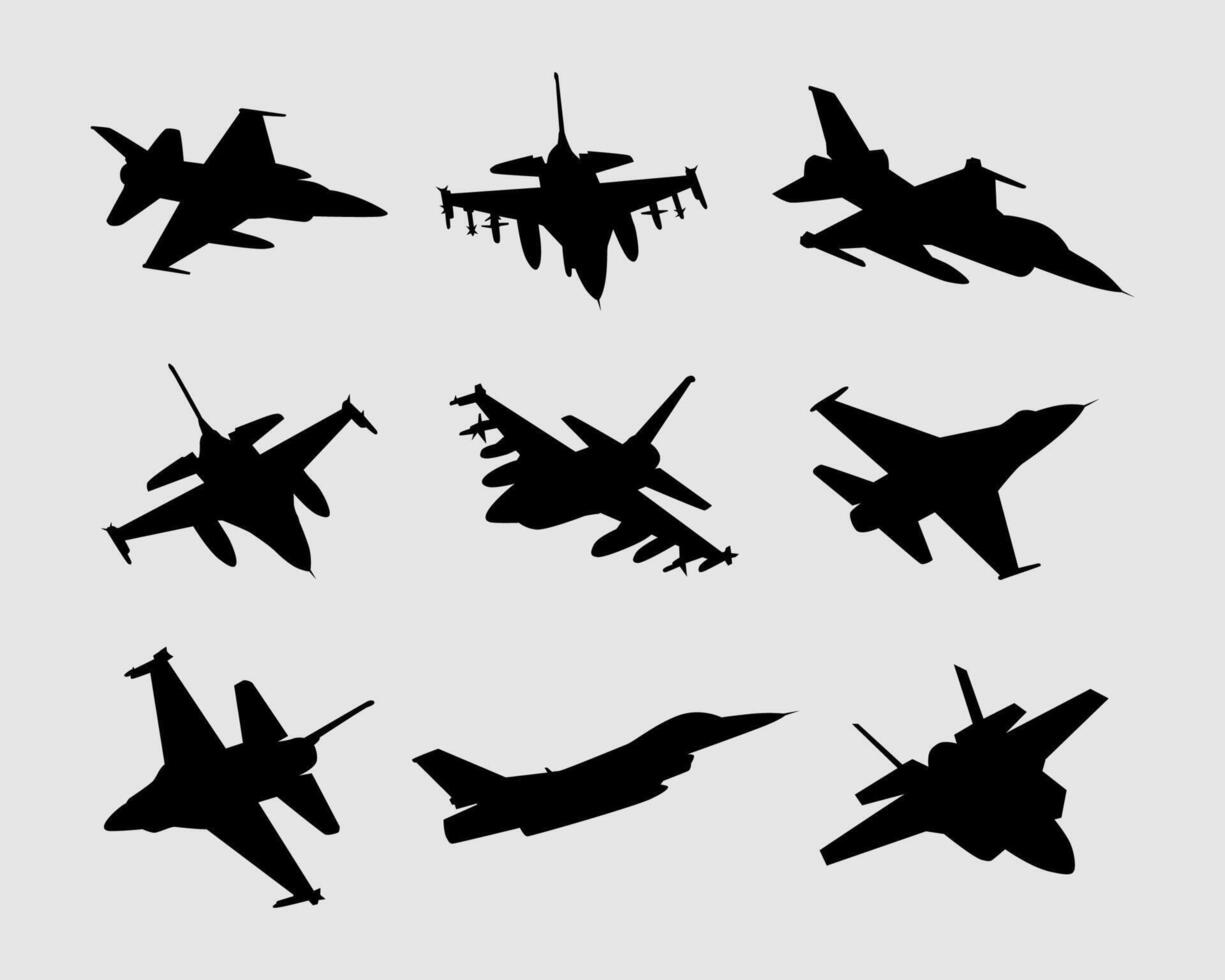 fighter jet silhouette image set collection vector