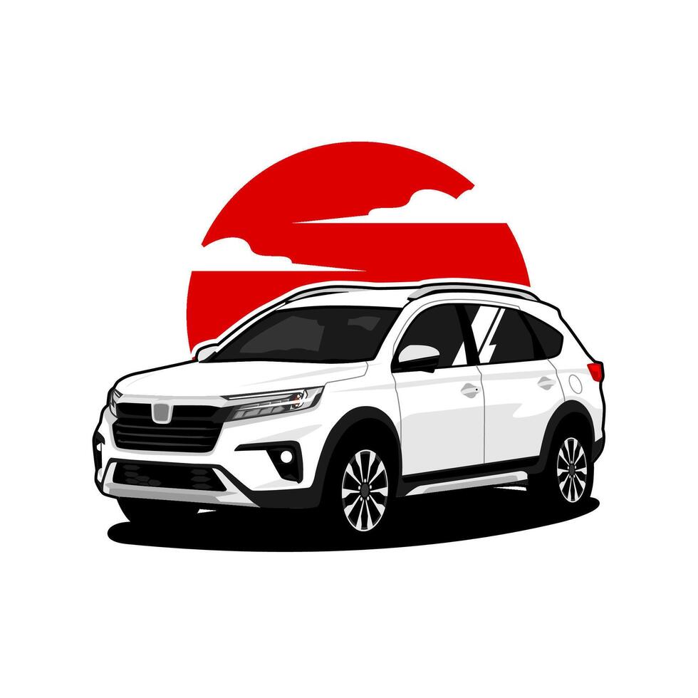 suv car with red sun background illustration vector