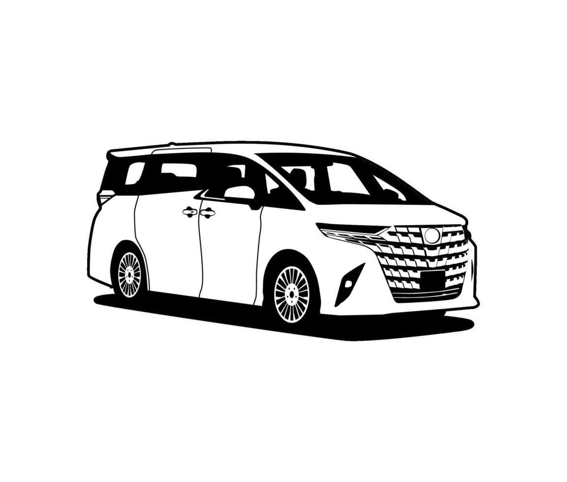 luxury mpv car black and white illustration for automotive branding vector