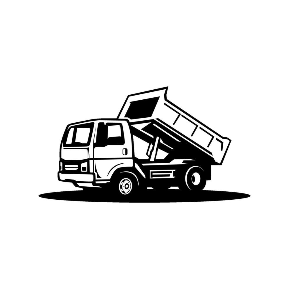 black and white dump truck illustration for construction vector