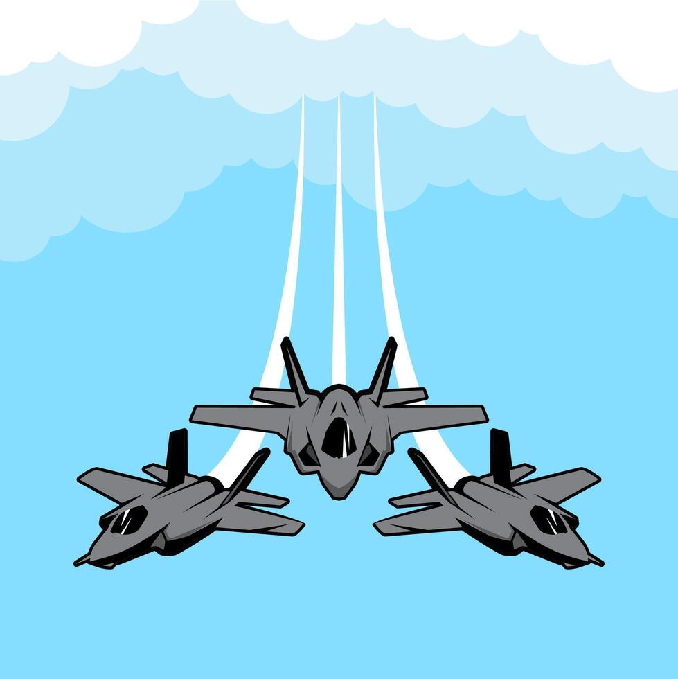 fighter jet in formation air show illustration vector