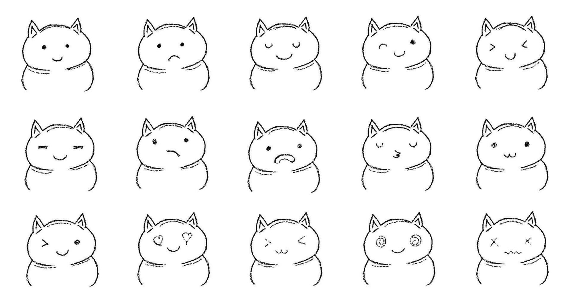Set of funny cat faces hand drawn in crayon pencil vector