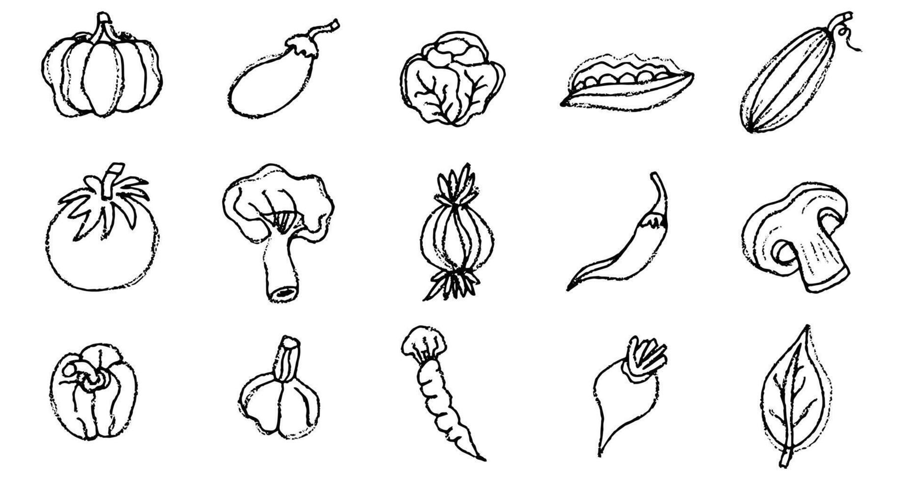 Vegetables collection, crayon pencil doodle sketch vector