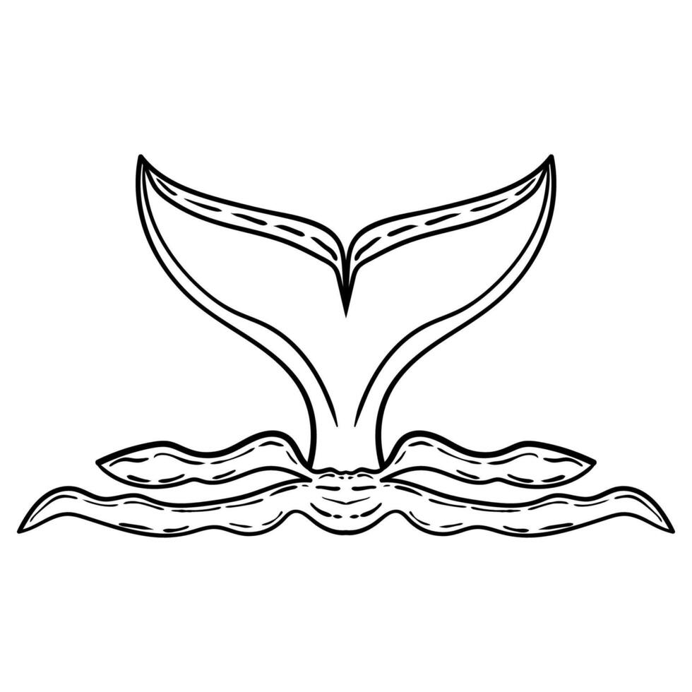 Hand-drawn whale in vintage art style with waves ocean vector