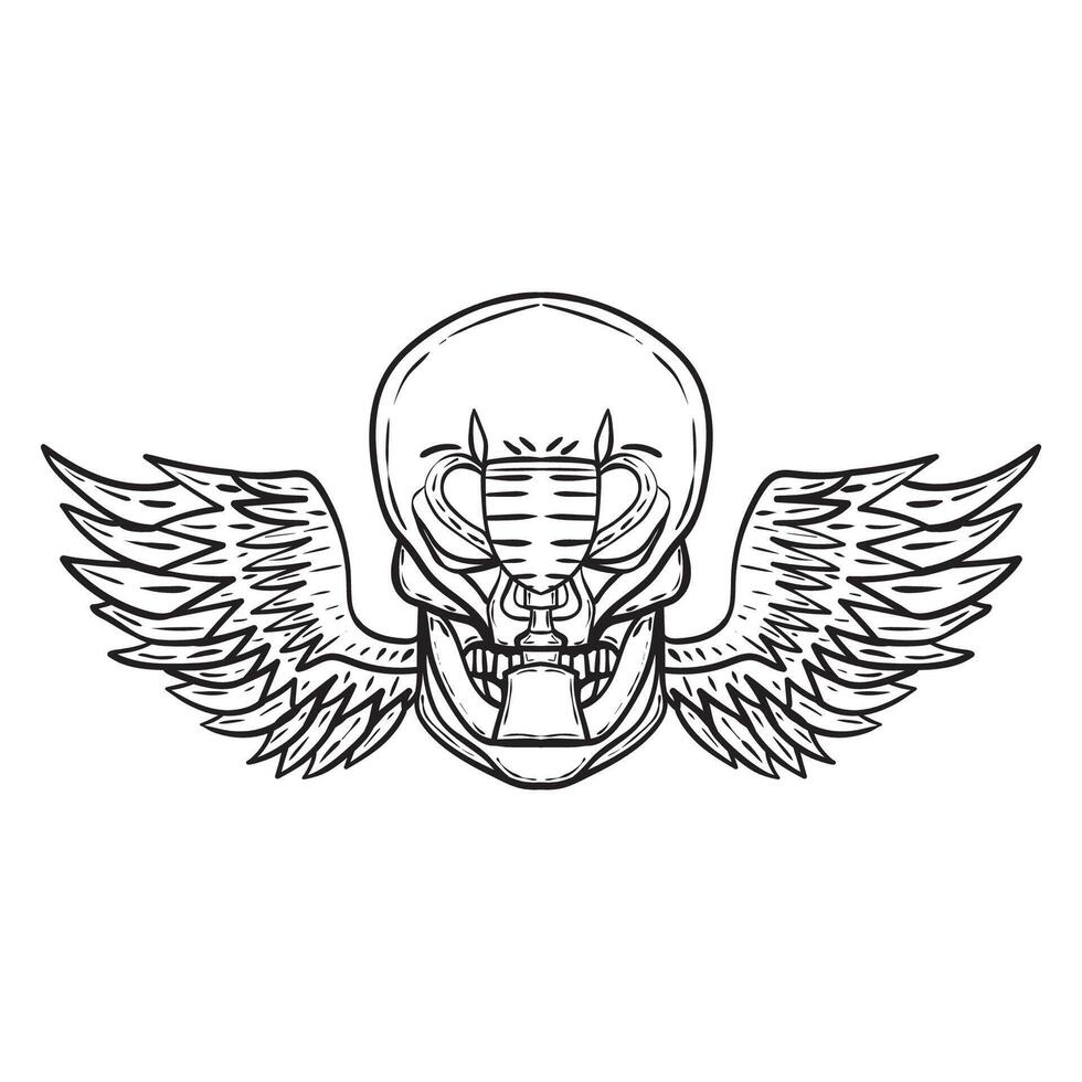Skull with trophy vintage drawing for badge, emblem, and labels vector