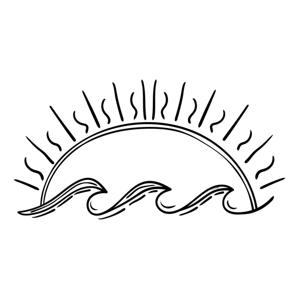 Vintage waves ocean drawing, doodle sketch style vector