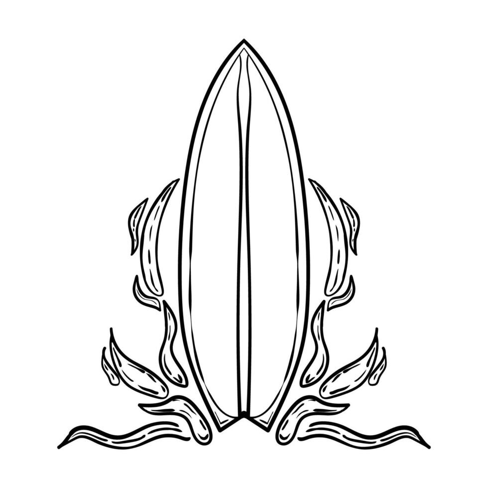 Vintage surfboard on white background, doodle style vector