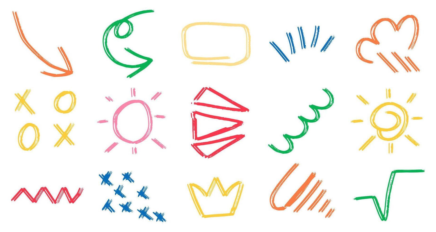 Comic emoticon element texture chalk, crayon pencil style vector